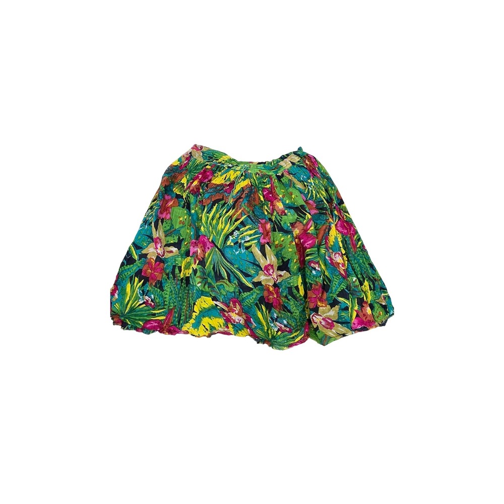 Tropical Floral Print‎ Skirt Green Yellow Retro Mini Women's